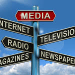 Media Signpost Shows Internet Television Newspapers Magazines And Radio